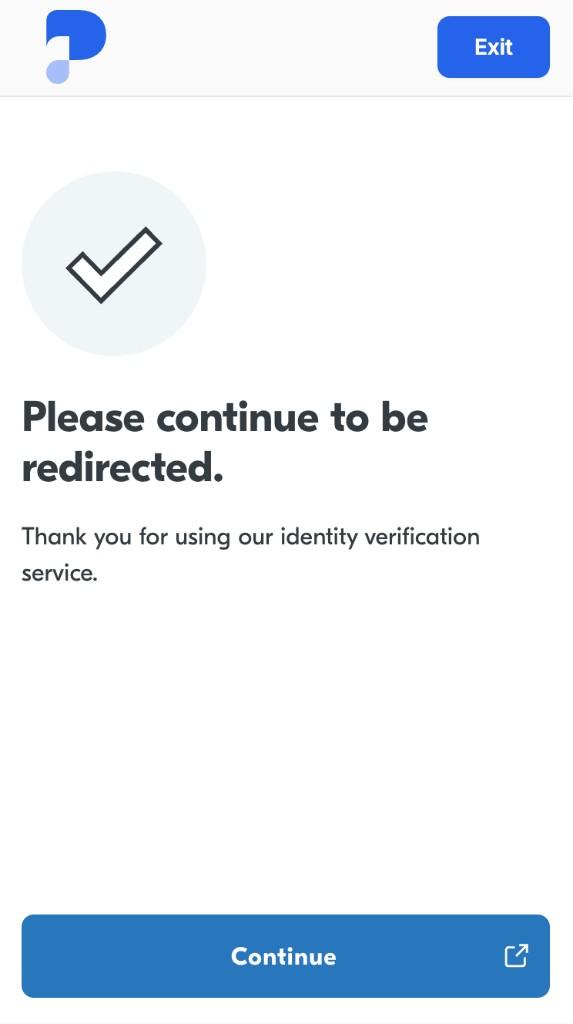 Collector prompted to continue after identity verification