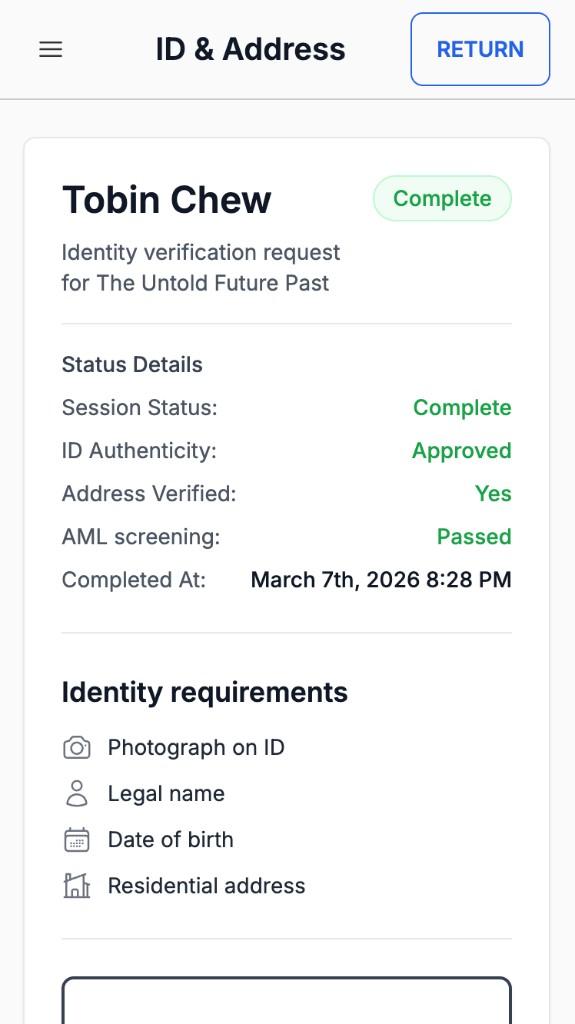 ID and Address with complete KYC and AML results on the salesperson phone