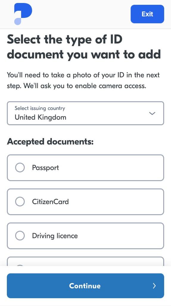 Select ID document type before taking a photo