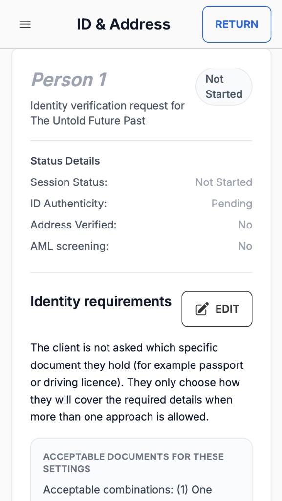 ID and Address session not started on the salesperson phone