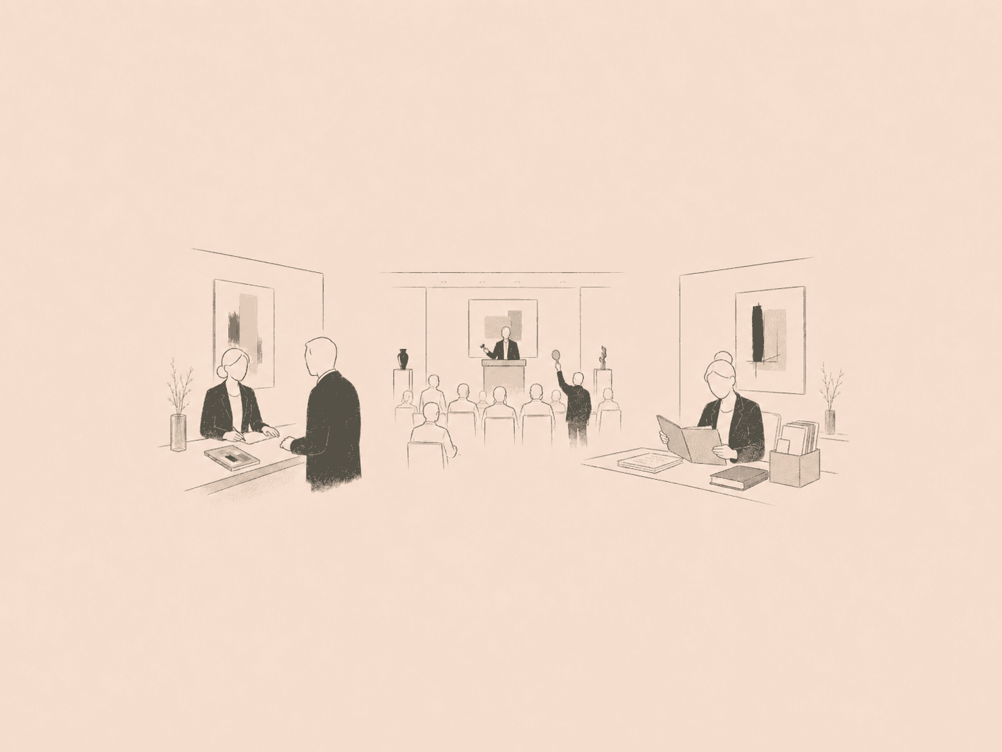 Placeholder: Auctioneers illustration. Screenshot: https://proofenance.com/solutions. Replace the PNG in public with your capture.